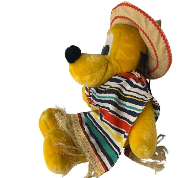 Vintage Disneyland Pluto Plush Mexican Outfit Sombrero 70s Walt Disney World 17" - Picture 2 of 12